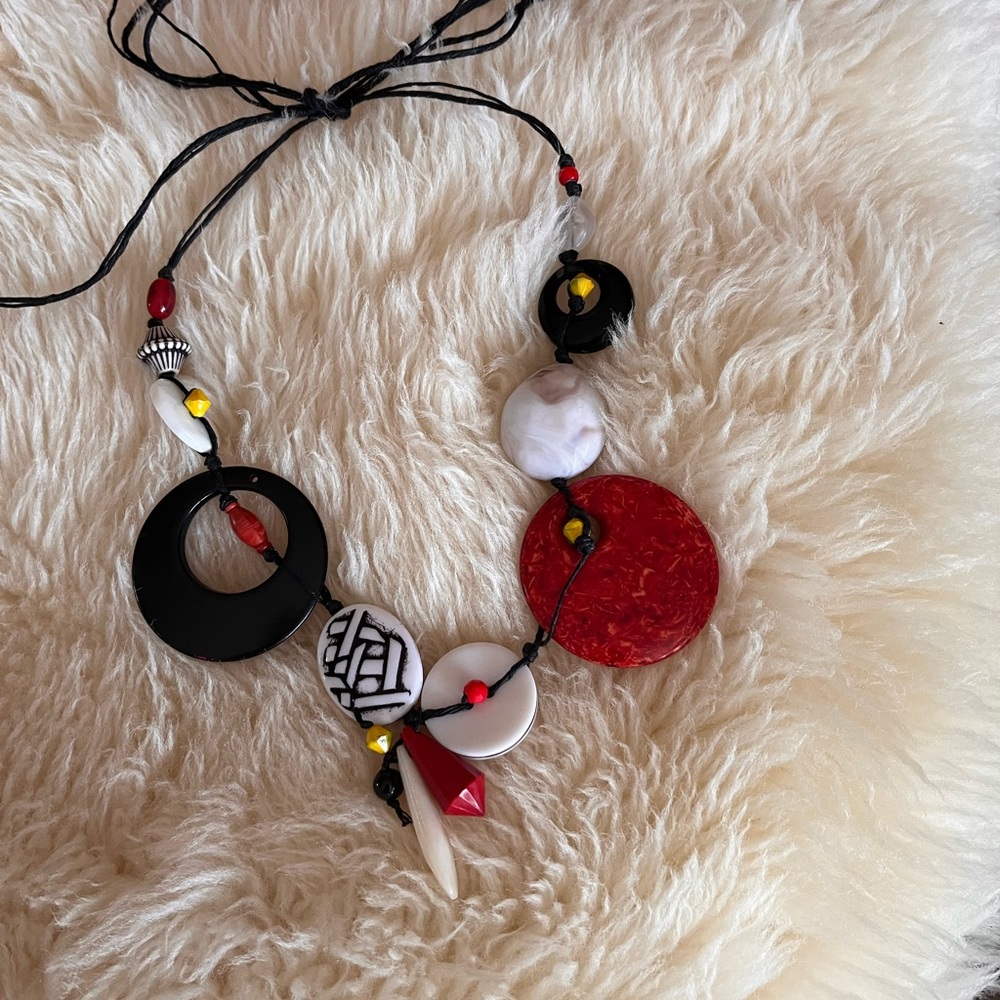 A bit of Africa…Colorful Beaded Necklace with Red and Black Accents